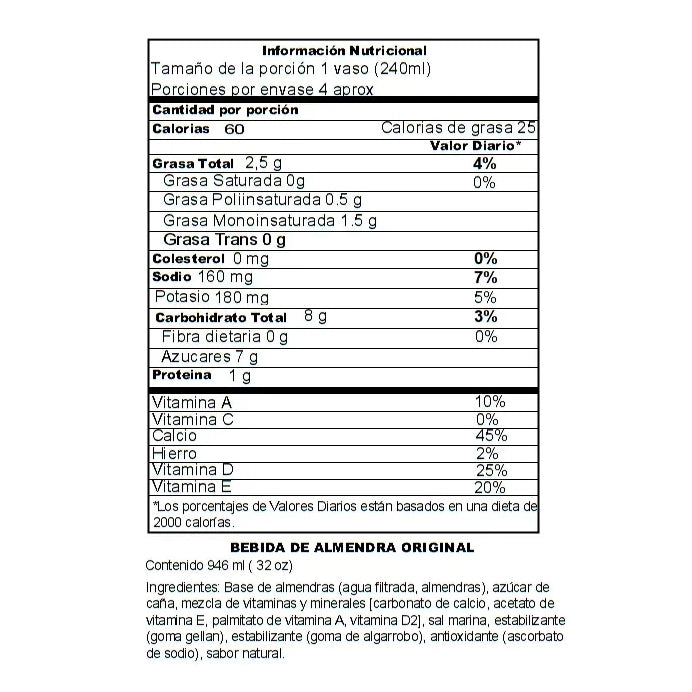 Silk almond milk 60 Calories / 946 ml